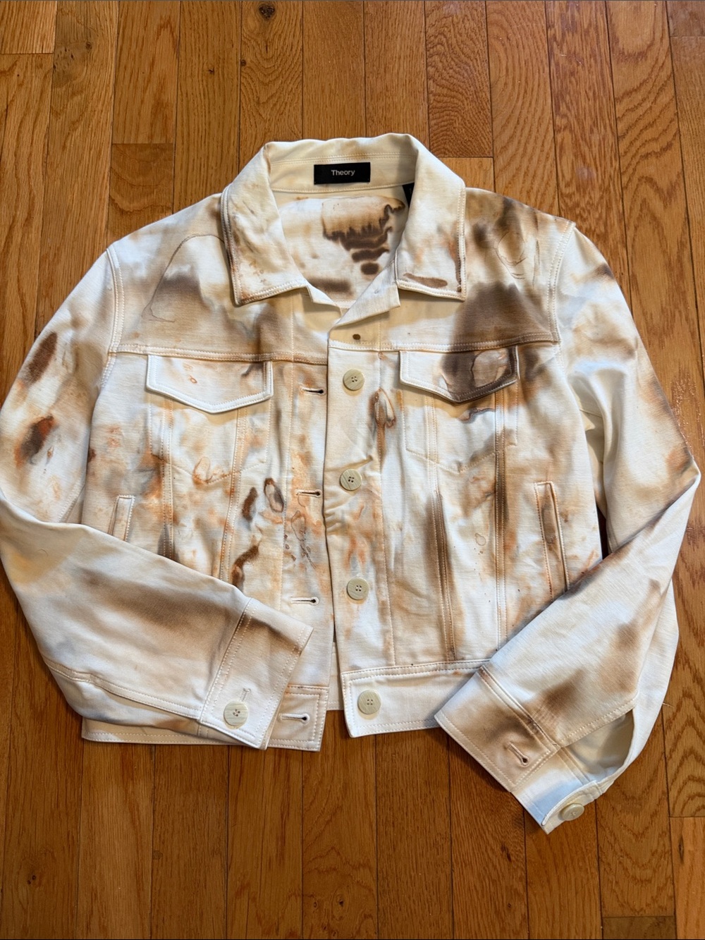 Theory Cream and Brown Tie-Dye Denim Jacket